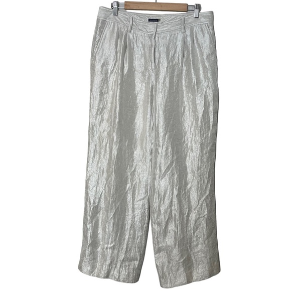 Magaschoni Metallic Silver Ivory Wide Leg High Rise Pant Size 10 Holidays - Picture 1 of 9